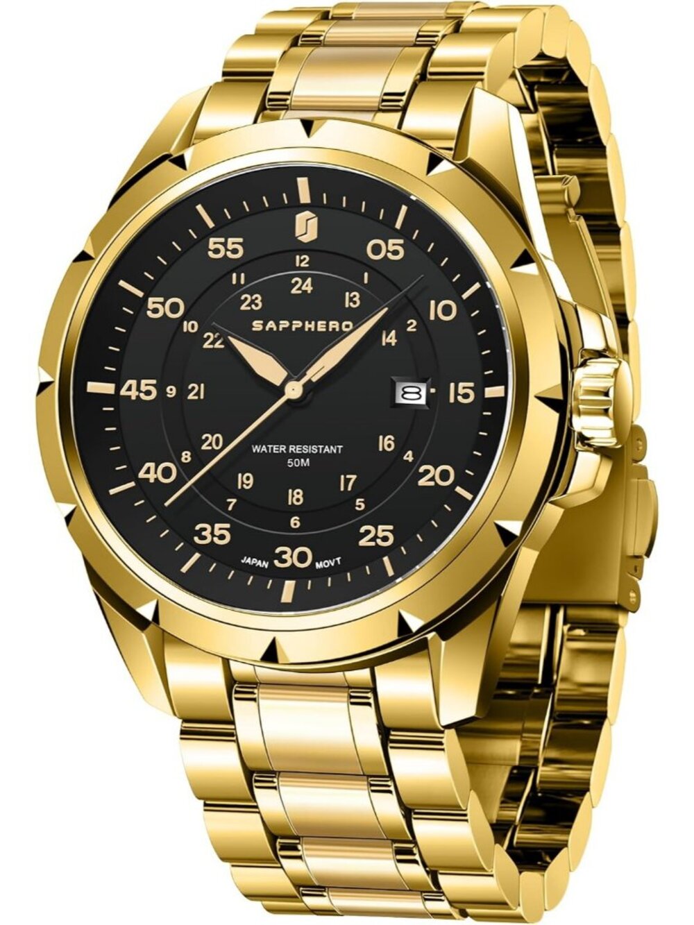 Men's Golden Black Waterproof Quartz Analog Sport Casual Elegant Wrist Watch